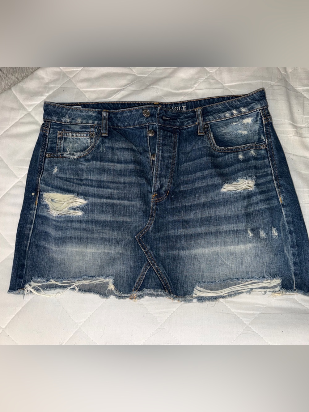 American Eagle Outfitters Distressed Dark Blue Denim Mini Skirt
